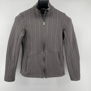 Spyder Cable Knit Sweater Jacket Women M Gray Fleece Lined Cabin Skiing Full Zip